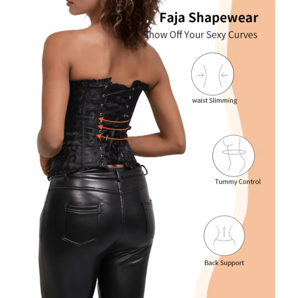 Boning Corset Steel - Fermuarlı Jakarlı Göğüs Altı Korse Bağcıklı