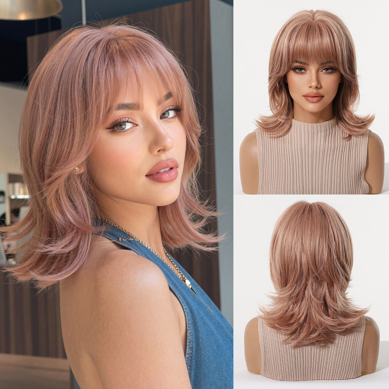 Wig Fiber Net - Kadın peruk, kahküllü, kurt kuyruğu kıvırcık,